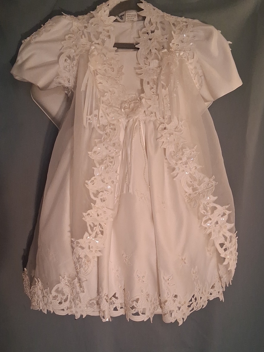 Ivory Beaded Flower Appliqué Christening Dress Set